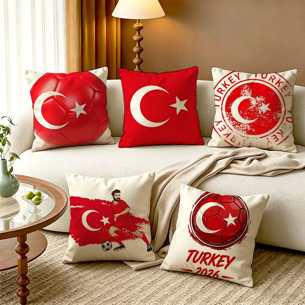 Home Textiles Turkey - Turkey Flag Cotton Linen Square Pillow