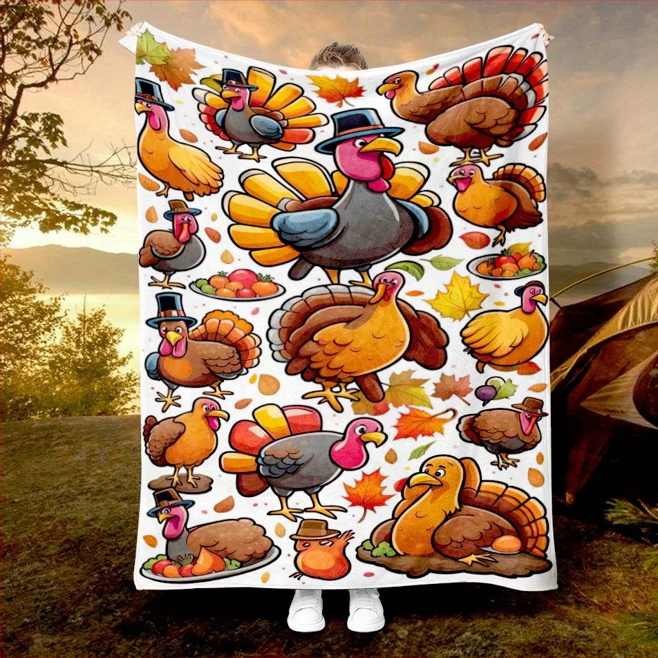 Home Textiles Turkey - Turkey Thanksgiving Blanket Autumn Theme Cartoon