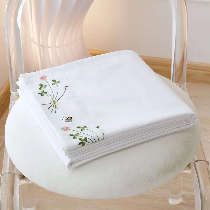 Home Textiles Luxury - Pure White Bedding Sheet Floral Embroidery
