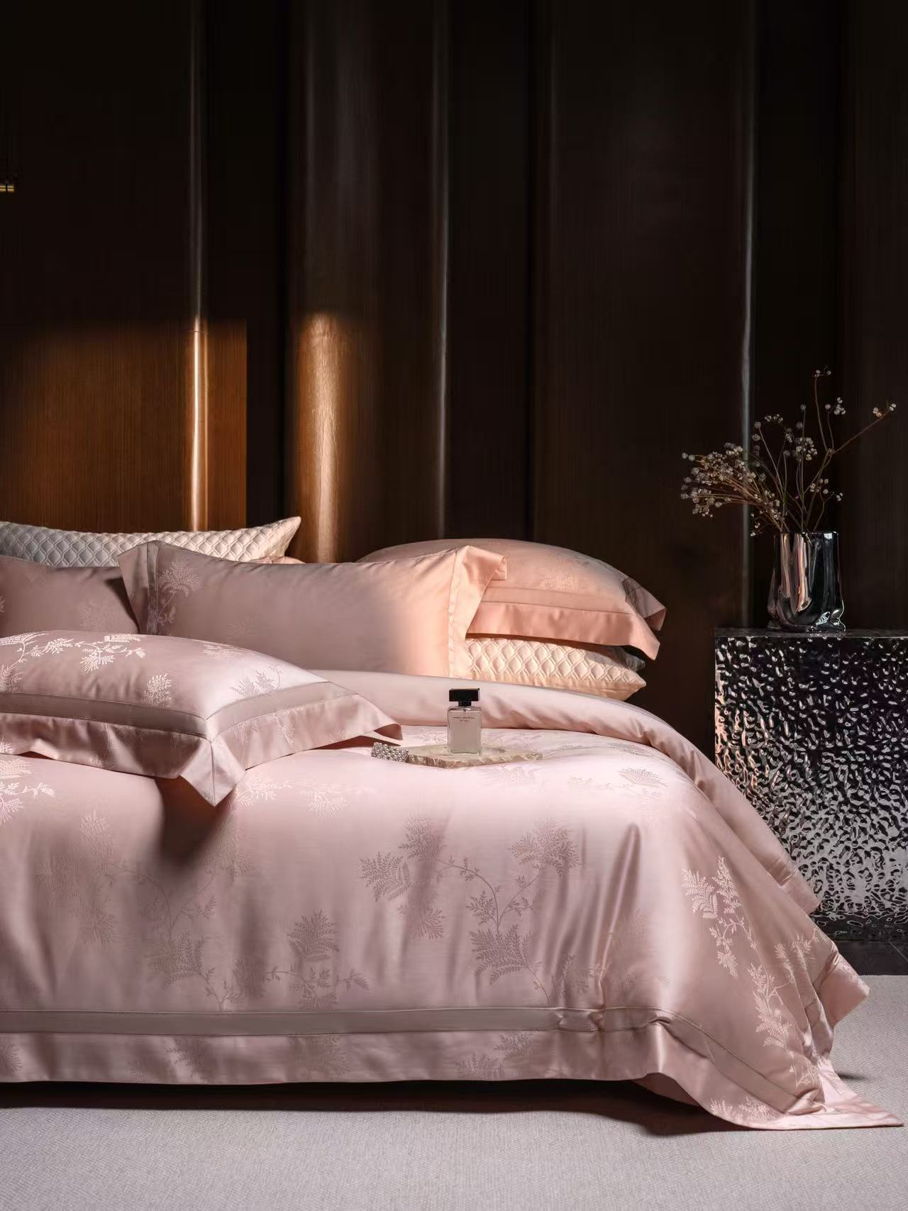 Luxury Pink Floral Jacquard Be - Home Textiles Luxury 评论和价格