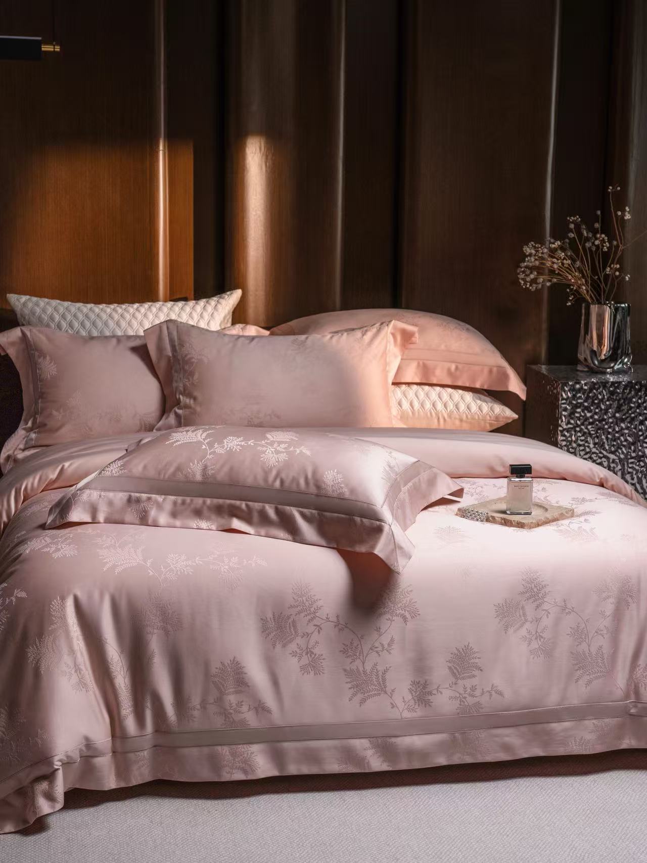 Luxury Pink Floral Jacquard Be - Home Textiles Luxury 评论和价格