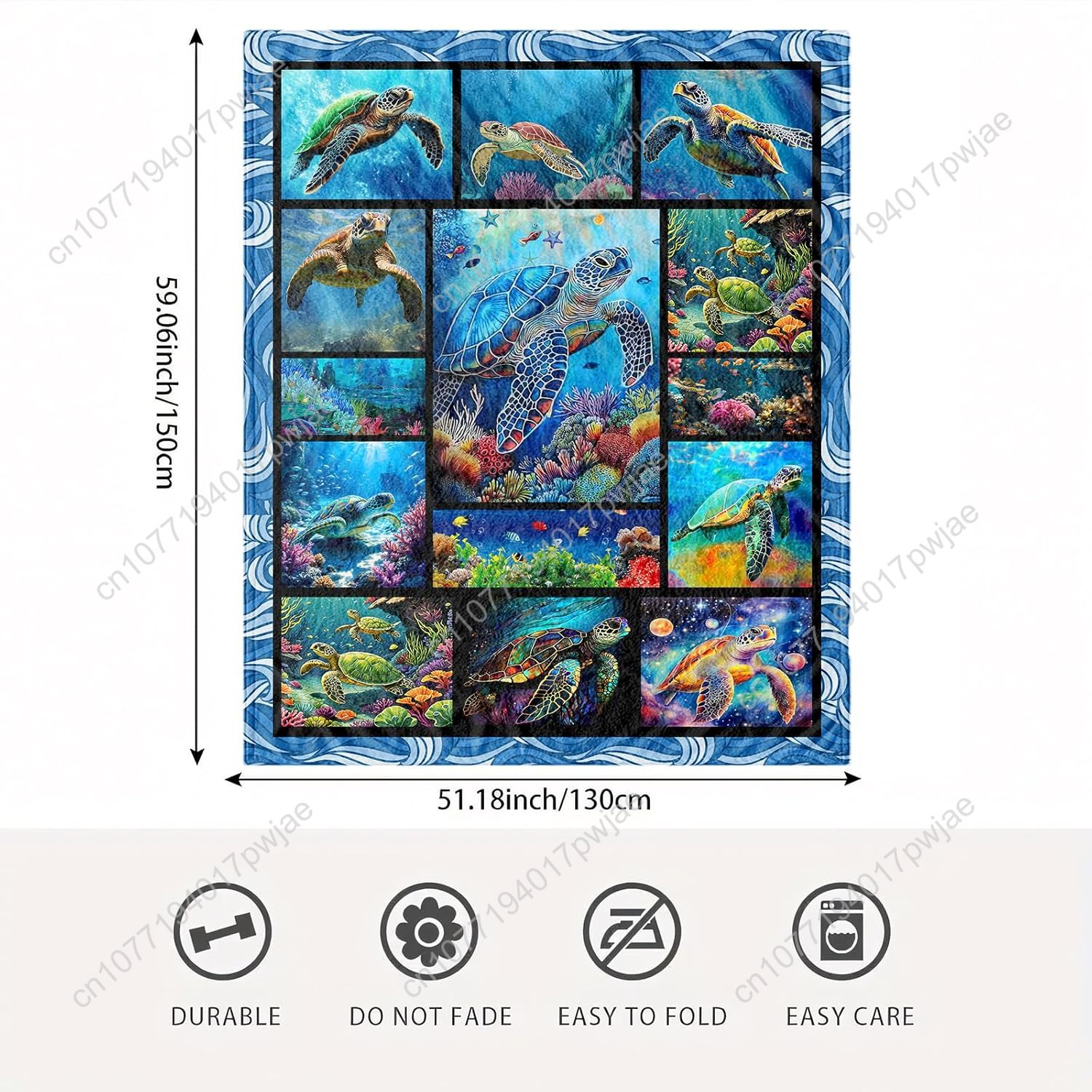 Sea Turtle Flannel Throw Blank - Home Art Textiles 评论和价格