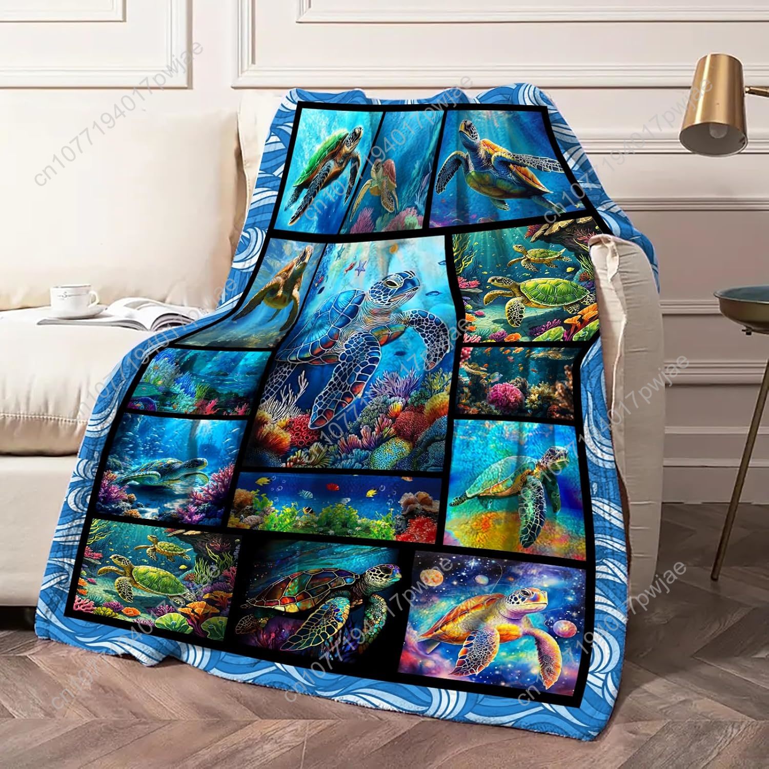Sea Turtle Flannel Throw Blank - Home Art Textiles 评论和价格