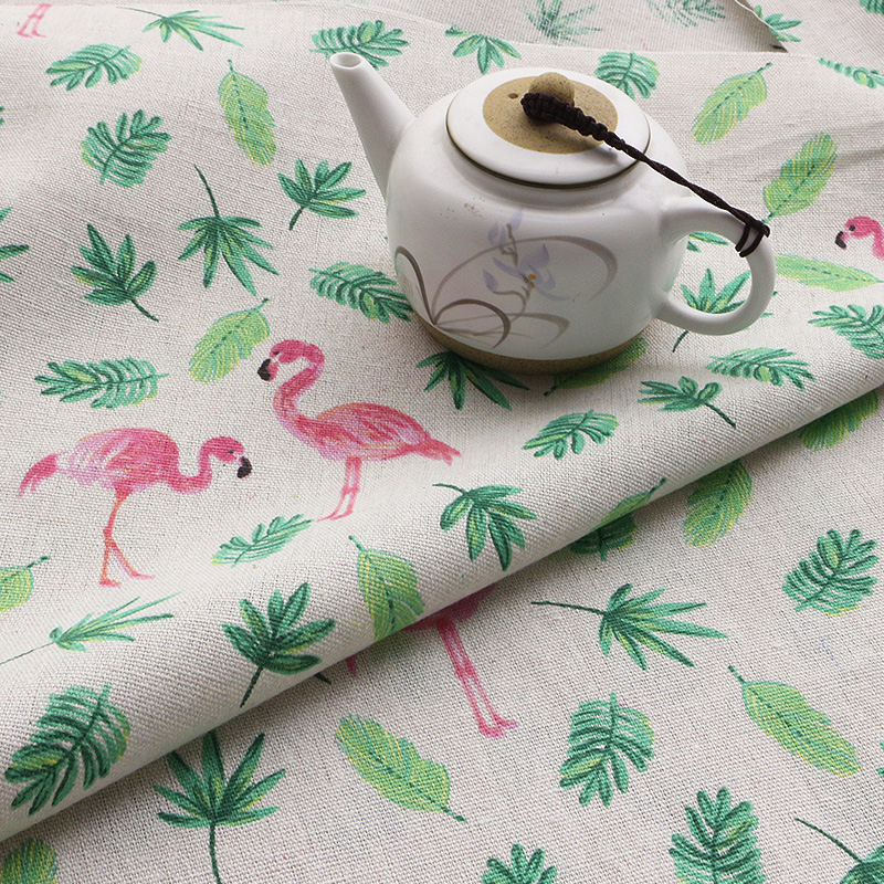 Flamingo Printed Cotton Linen  - Hot Home Of Textiles 评论和价格