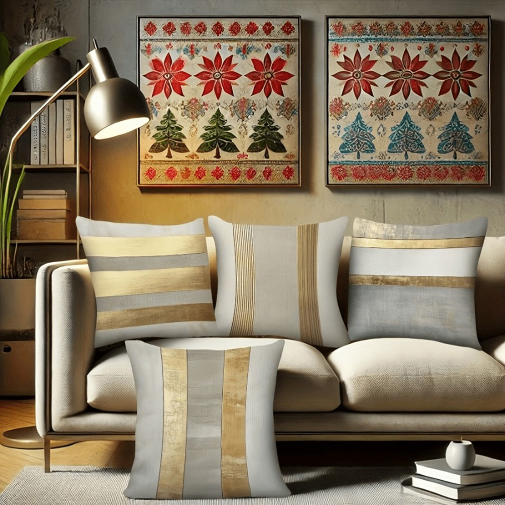 Glamorous Gold and Neutral Str - Home Textiles Luxury 评论和价格