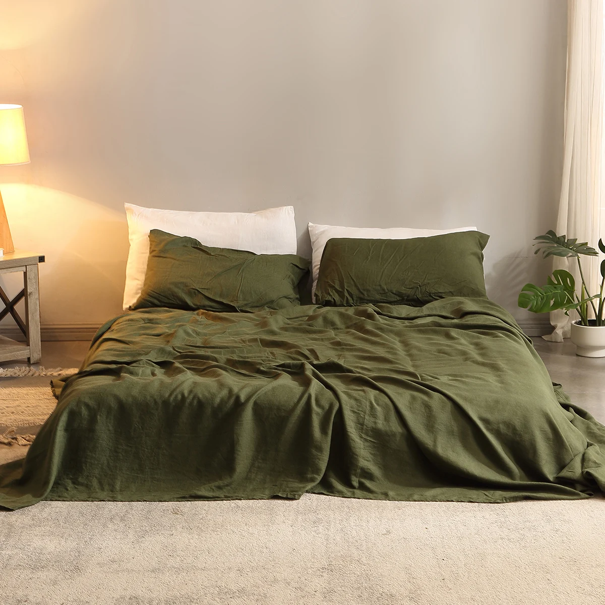Bed Sheet Set 4 Piece 100% Pur - Fitted Sheet Deep 评论和价格