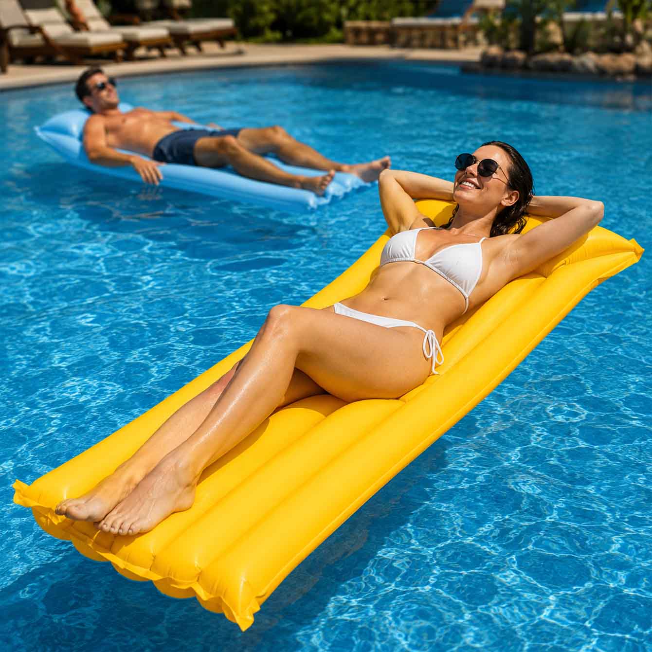 1PC Pool Float Bed Inflatable  - Fitted Sheet Deep 评论和价格