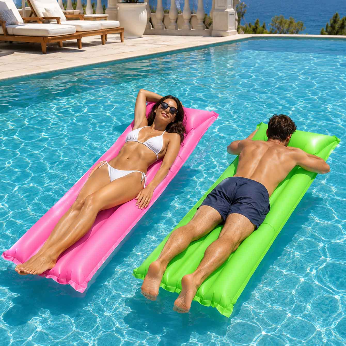 1PC Pool Float Bed Inflatable  - Fitted Sheet Deep 评论和价格